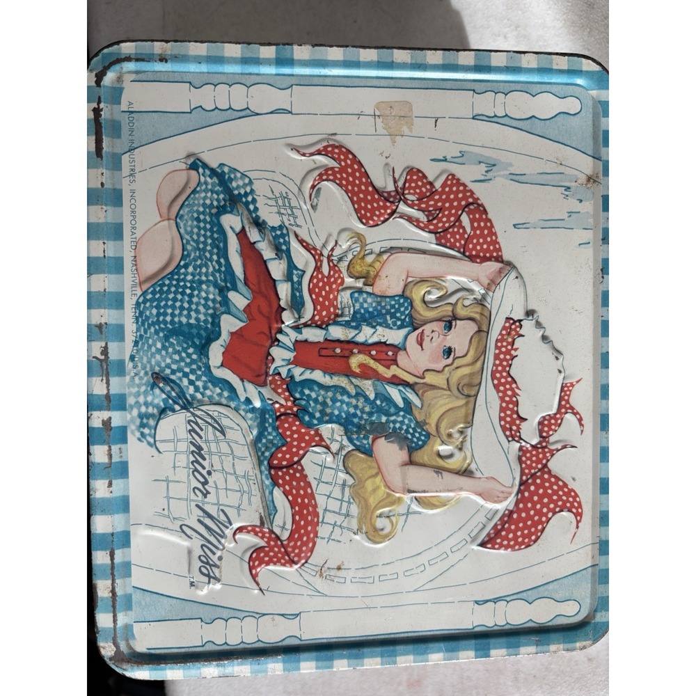 VTG JUNIOR MISS METAL LUNCH BOX BRIGHT COLORS W/THERMOS